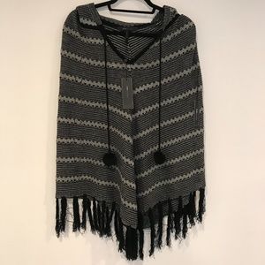 NEW/TAGS BCBGMAXAZRIA Hooded PomPom Poncho